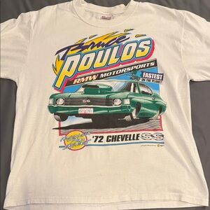 White Graphic Tee with Car Print